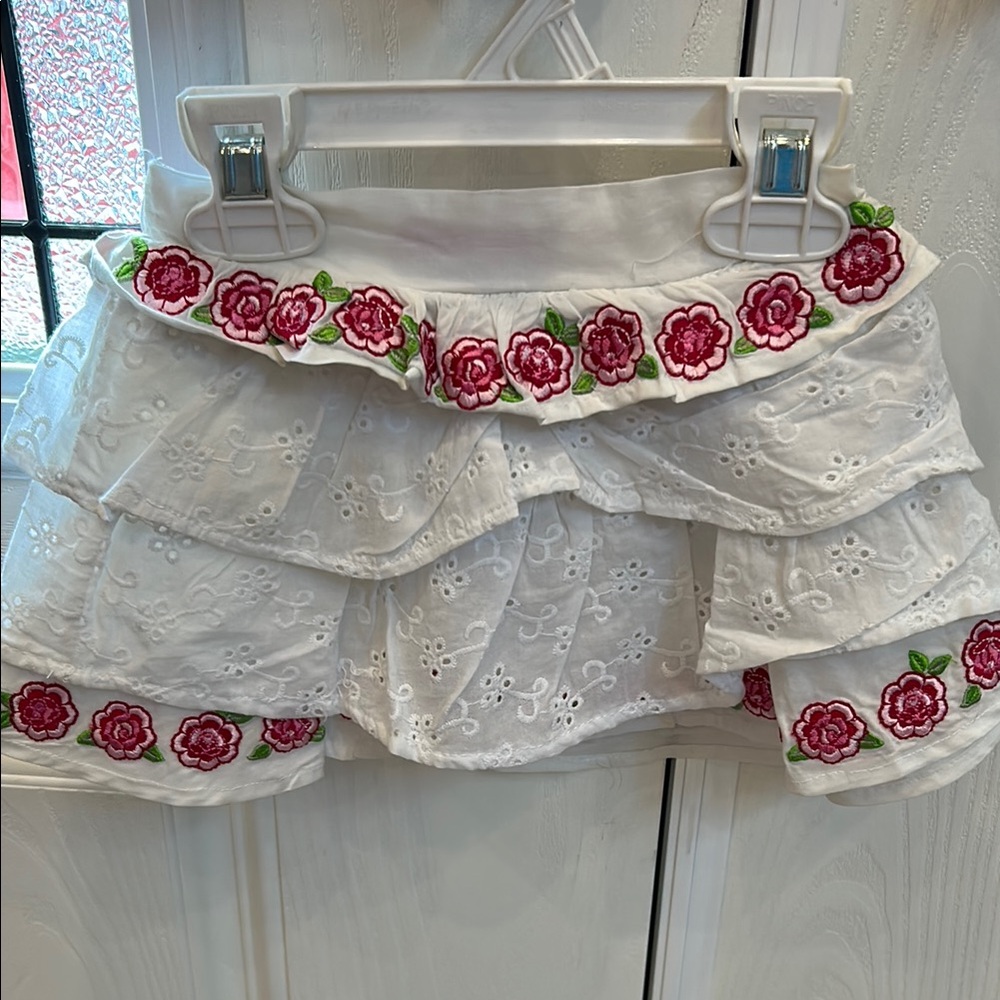Guess White Skort with Pink Rose Embroidery